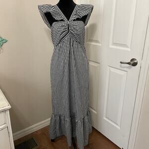 WAYF Black & White Check Maxi Dress with Ruffles